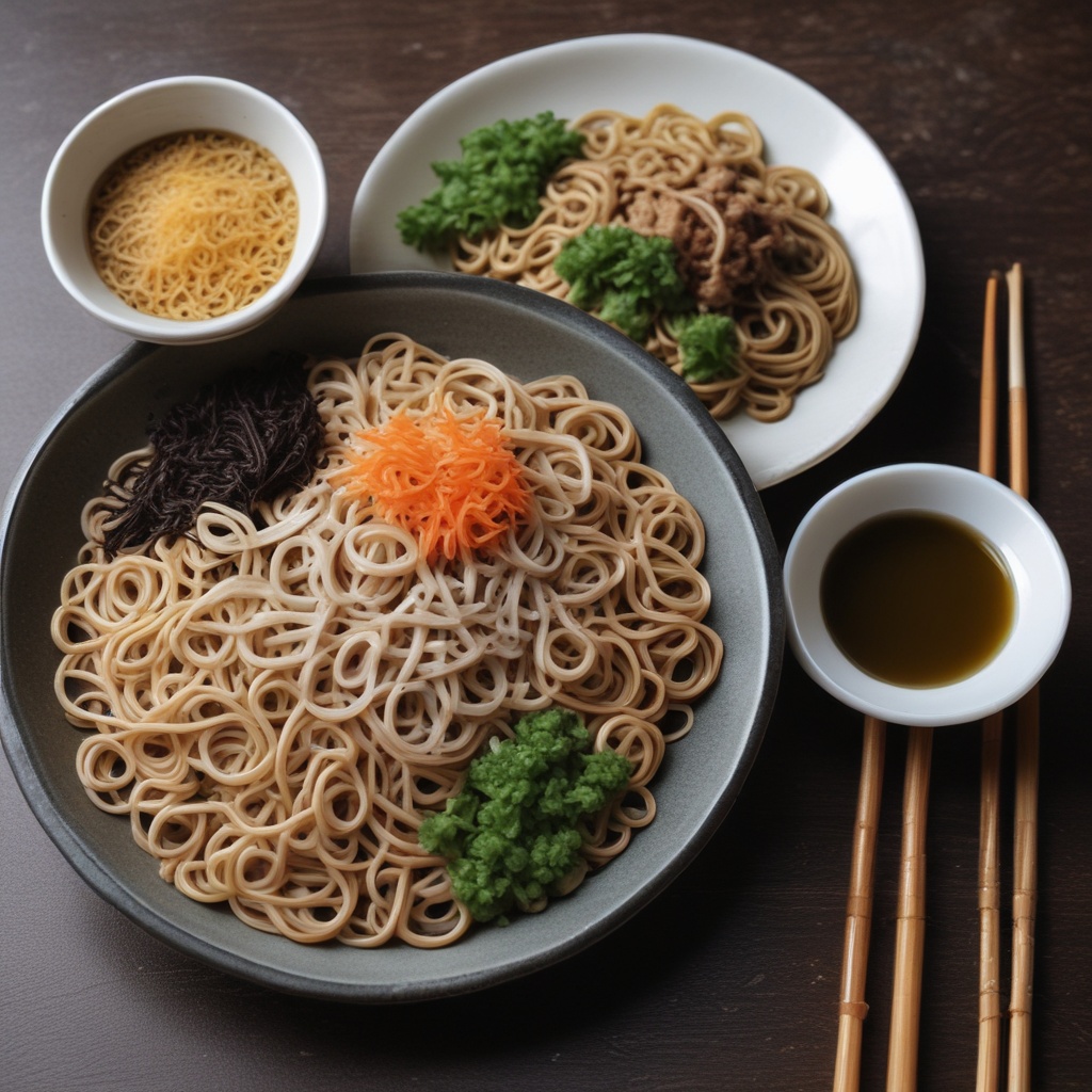 Freshly prepared soba on a traditional plate